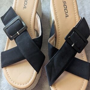Soda Women's Black Wedge Sandals
